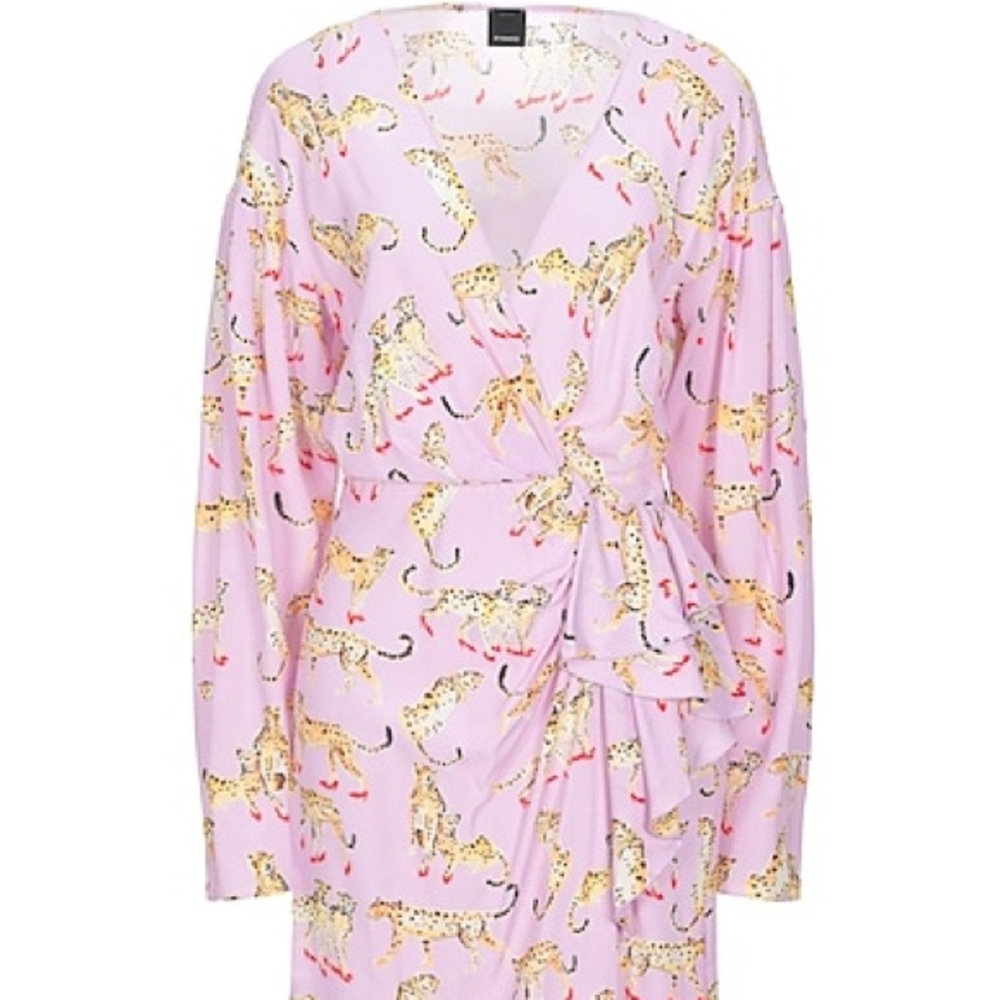 PINKO SHORT LEOPARD PRINT RUFFLE DRESS - Picture 1 of 4